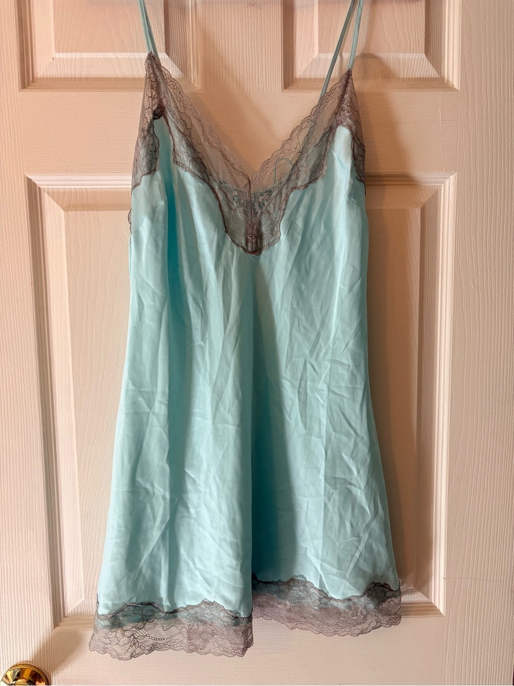Jezebel Aqua Chemise with Gray Lace Trim